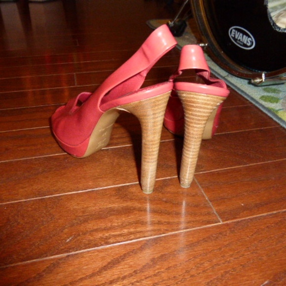 LOUIS VUITTON RED SLINGBACK HEELS SZ 37 OPEN-TOE pumps sandals slides slip-on - Picture 4 of 8